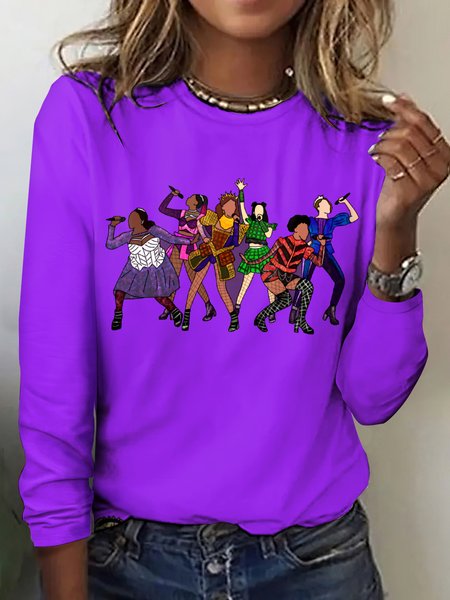 

Vintage Plaid Crew Neck Long Sleeve T-shirt, Purple, T-shirts