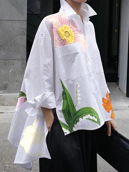 

Casual Floral Shirt Collar Loose Shirt, As picture, Blouses and Shirts