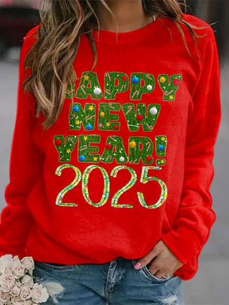 

Happy New Year pullover round neck sweatshirt, Red, Hoodies&Sweatshirts