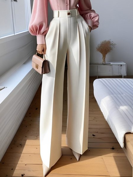 

Urban Plain Wide Leg Pants, Off white, Pants