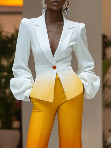 

Urban Balloon Sleeve Buttoned Ombre Lapel Collar Blazer, As picture, Blazers