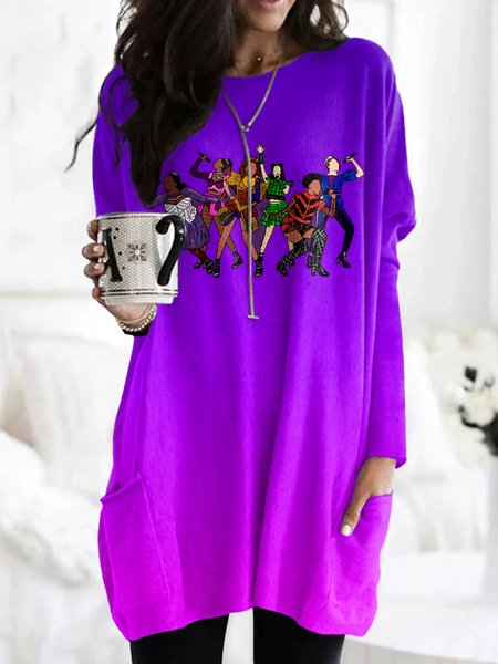 

Vintage Geometric Crew Neck Long Sleeve T-shirt, Purple, T-shirts