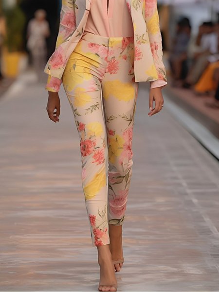 

Urban Floral Straight Pants, As picture, Pants