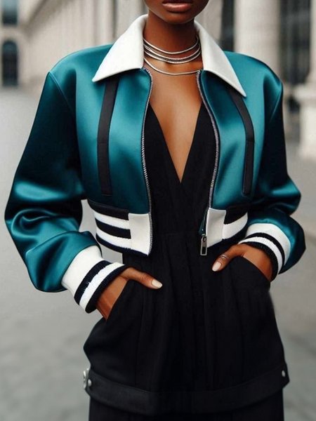 

Casual Color Block Shawl Collar Jacket, Green, Jackets