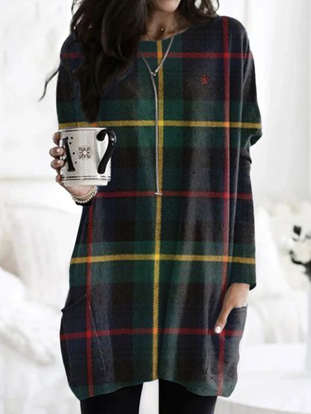 

Vintage Geometric Crew Neck Long Sleeve T-shirt, Green, T-shirts