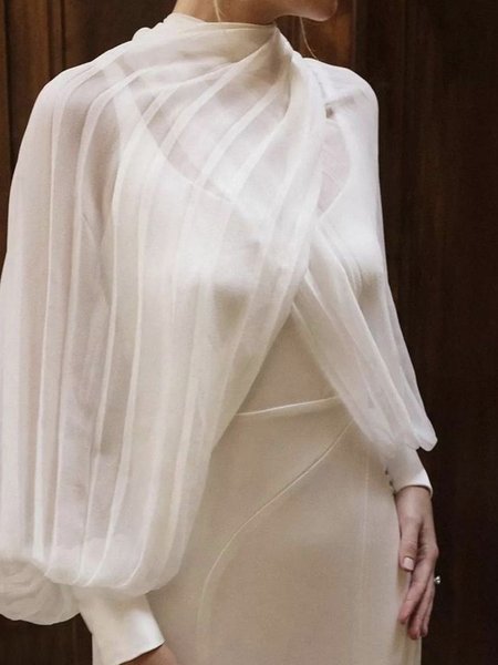 

Elegant Plain Ruched Raglan Sleeve Blouse, White, Blouses and Shirts