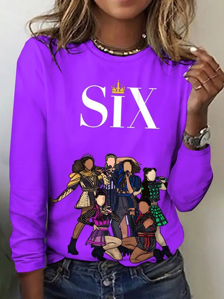 

Vintage Plaid Crew Neck Long Sleeve T-shirt, Purple, T-shirts