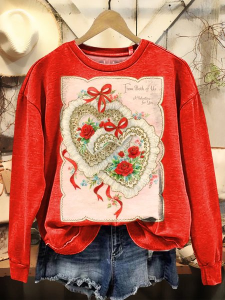 

Women's Valentine's Day Cute Graphic Print Long Sleeve Crew Neck Sweatshirt, Red, Sweatshirts & Hoodies