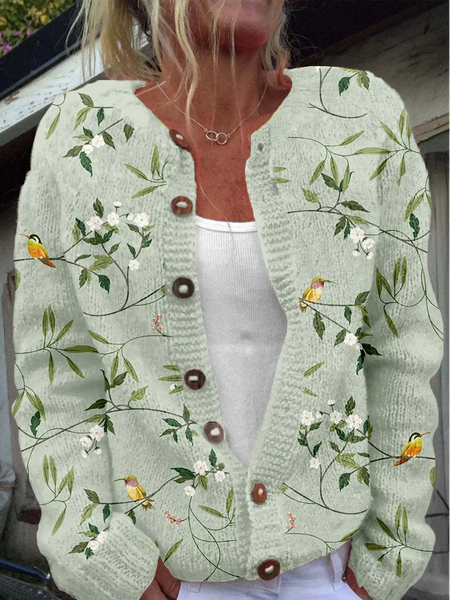 

Knitted Loose Casual Crew Neck Cardigan, Green, Cardigans