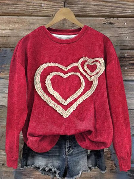

Vintage Crew Neck Heart/Cordate Sweatshirt, As picture, Hoodies & Sweatshirts