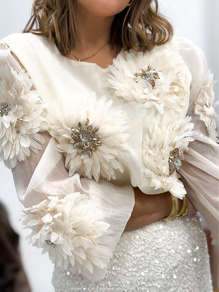 

Elegant Plain 3D Floral Blouse, Apricot, Blouses and Shirts