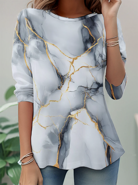 

Marble Texture Long Sleeve Shirt, As picture, Long sleeves