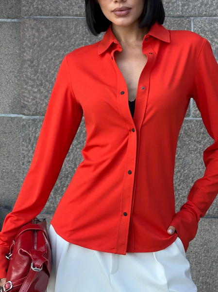Urban Plain Buttoned Shirt, Red, Blouses and Shirts