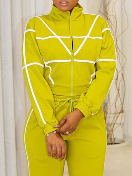 

Casual Raglan Sleeve Color Block Stand Collar Jacket, Yellow, Jackets