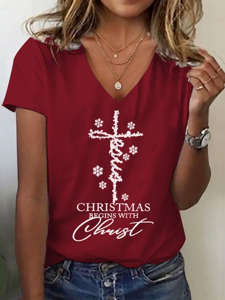 

Women's Short Sleeve Tee T-shirt Summer Text Letters Jersey V Neck Daily Going Out Casual Top, Wine red, T-Shirts