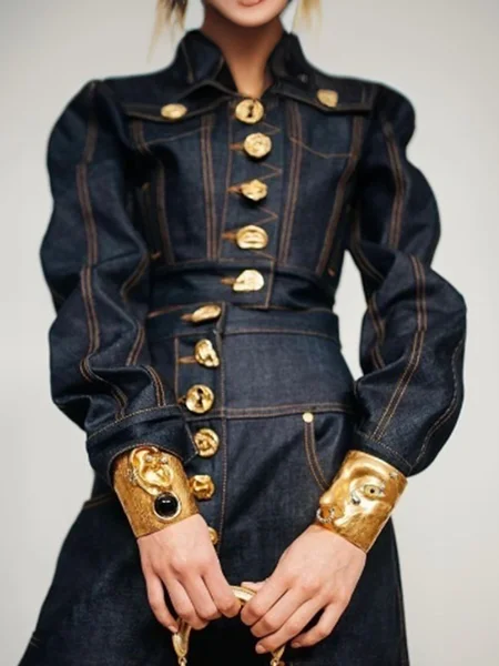 

Urban Buttoned Plain Denim Jacket, Denim blue, Jackets