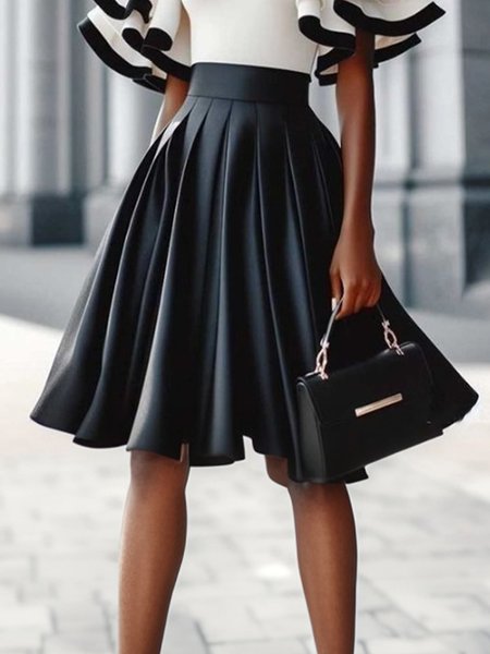 

Elegant Umbrella Plain Mini Skirt, Black, Skirts