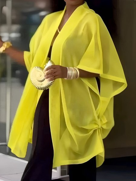 

Urban Raglan Sleeve Loose Plain Wrap Kimono, Yellow, Kimonos