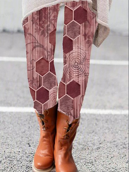 

Women's Casual Geometric Jersey All Season Long Leggings, Brick red, Leggings