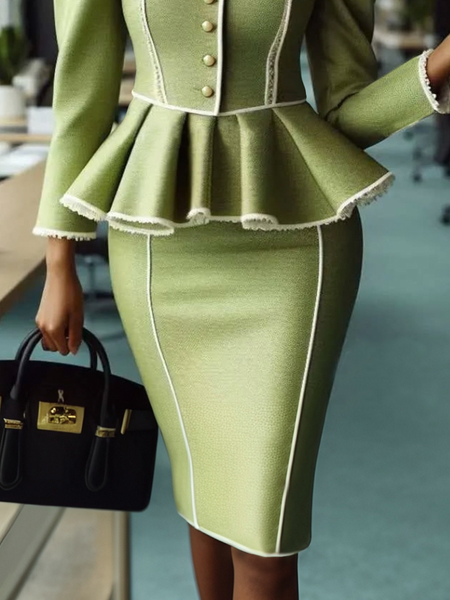 

Urban Color Block Knee Length Skirt, Green, Skirts