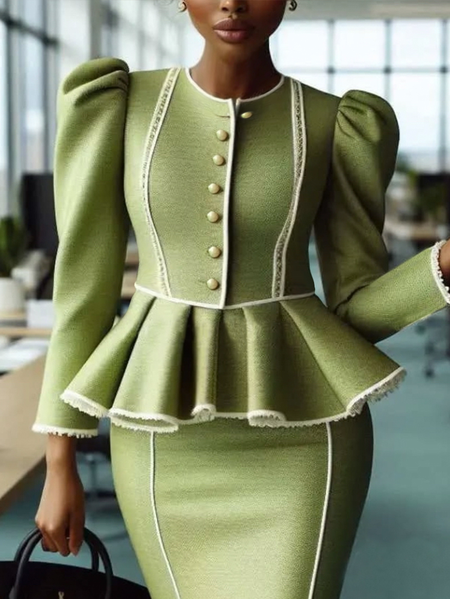 

Urban Imitation Pearls Color Block Crew Neck Jacket, Green, Jackets