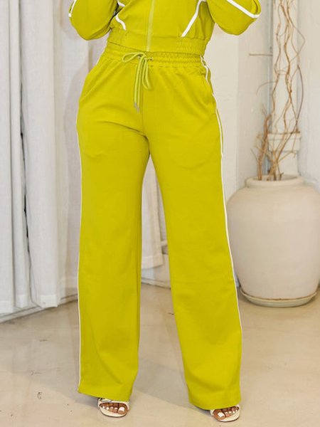 Casual Color Block Wide Leg Pants, Yellow, Pants