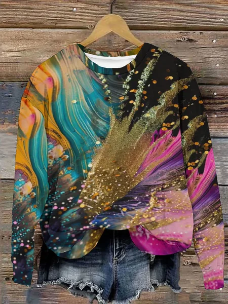 

Casual Crew Neck Ombre Sweatshirt, As picture, Hoodies & Sweatshirts