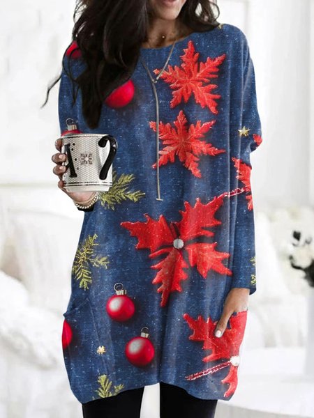 

Vintage Geometric Crew Neck Long Sleeve T-shirt, Blue, T-shirts