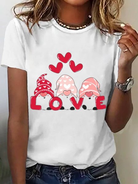 

Women's Valentine's Day Gnomes Love Heart Print Graphic Print Short Sleeve Round Neck T-Shirt, White, T-Shirts