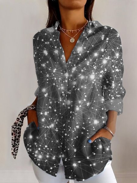 Dark line casual long sleeved shirt, Gray, Blouses
