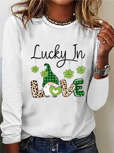 

Women's St Patricks Day Long Sleeve Crew Neck T-Shirts, White, T-Shirts