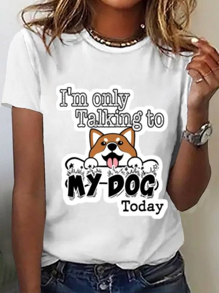 

Women's Short Sleeve Tee T-shirt Summer Dog Jersey Crew Neck Holiday Going Out Casual Top, White, T-Shirts