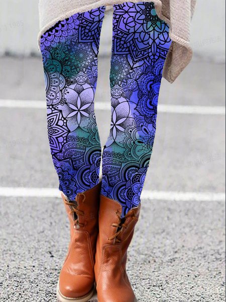 Ethnic Print Leggings, Purple, Leggings