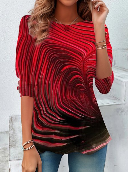 

Women's Long Sleeve Tee T-shirt Spring/Fall Abstract Jersey Crew Neck Daily Going Out Casual Top, Red, T-Shirts
