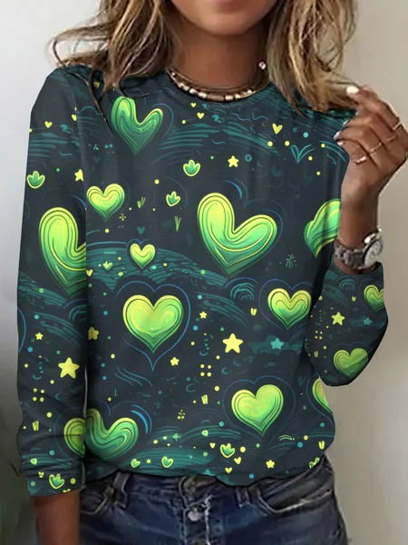 

Vintage Plaid Crew Neck Long Sleeve T-shirt, Dark green, T-shirts