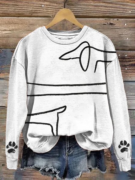 

Cute Dog Line Art Print Vintage Sweatshirt, Light gray, Hoodies&Sweatshirts