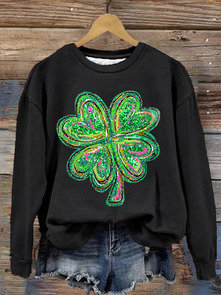 

Women's Shiny Sequin Clover Print St. Patrick's Day Casual Sweatshirt, Black, Hoodies&Sweatshirts
