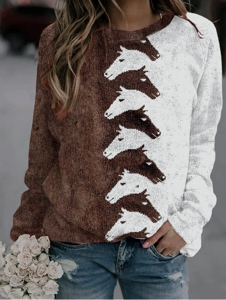 

Casual Loose Crew Neck Sweatshirt, As picture, Hoodies&Sweatshirts