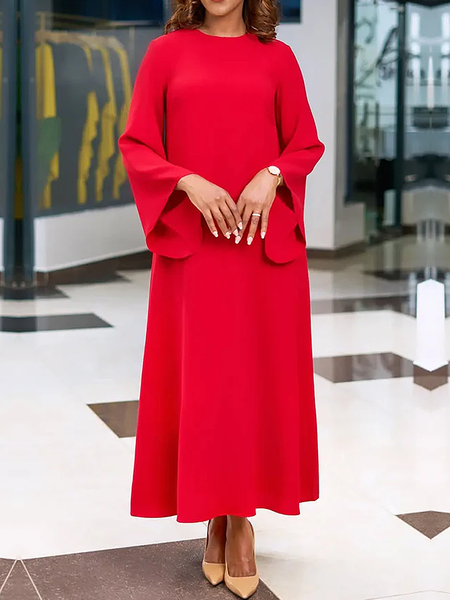 

Urban Plain Loosen Crew Neck Maxi Dress, Red, Maxi Dresses