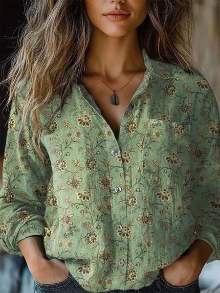 

Vintage Shawl Collar Shirt, As picture, Blouses