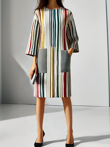 

Urban Striped Knee Length Dress, As picture, Midi Dresses