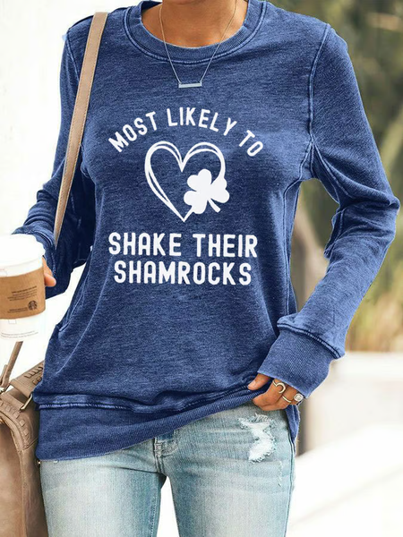 

Women's Shamrock St.Patrick's Day Printed Casual Sweatshirt, Blue, Hoodies&Sweatshirts