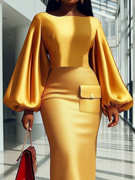 

Urban Plain Crew Neck Balloon Sleeve Blouse, Yellow, Blouses and Shirts