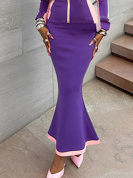 Urban Color Block Maxi Skirt, As picture, Skirts