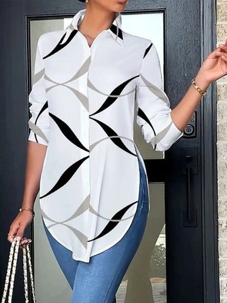 

Casual Abstract Shirt Collar Shirt, As picture, Blouses and Shirts