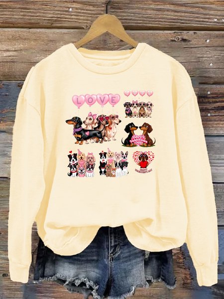 

Women's Crew Neck Dog Casual Spring/Fall Long Sleeve Sweatshirt, Apricot, Sweatshirts & Hoodies