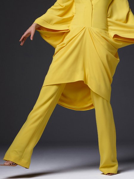 Elegant Plain Straight Pants, Yellow, Pants