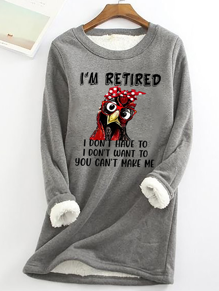 

I‘M Retired Casual Fluff Fleece Fabric Sweatshirt, Gray, Hoodies&Sweatshirts