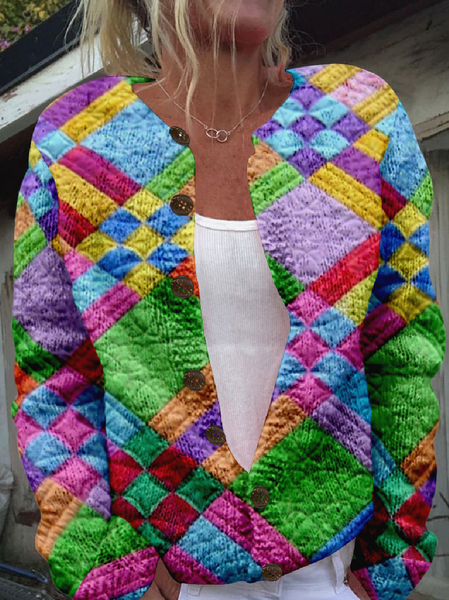 

Women Knitted Plaid Long Sleeve Comfy Casual Cardigan, As picture, Cardigans