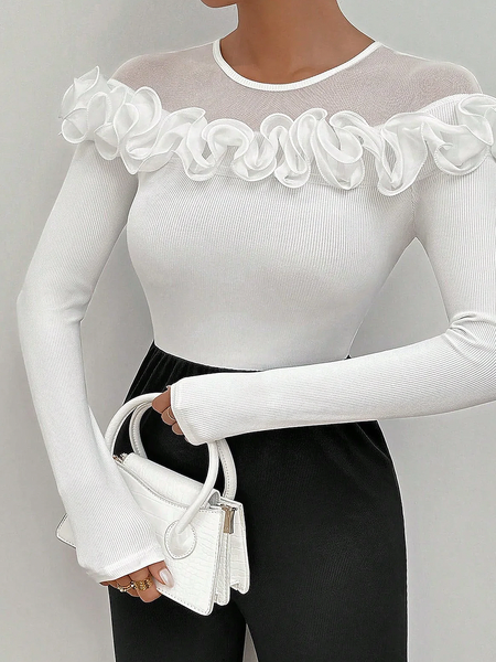 

Elegant Plain Peplum Blouse, White, Blouses and Shirts